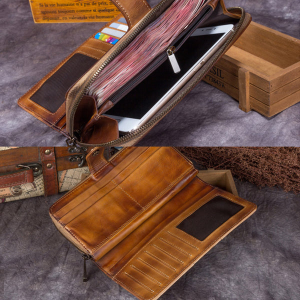 Handmade Genuine Leather Vintage Long Wallet Purse Clutch Accessories Gift Women details
