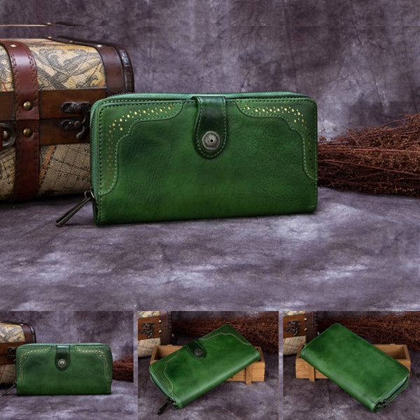 Handmade Genuine Leather Vintage Long Wallet Purse Clutch Accessories Gift Women