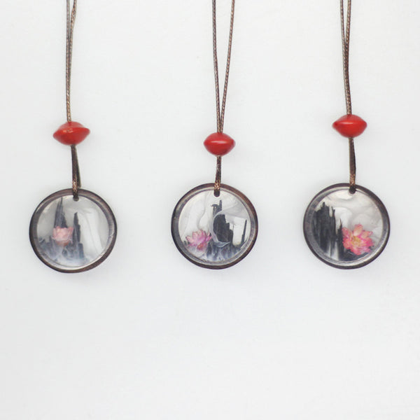 Handmade Herbage Wood Resin Pendant Necklace Unique Couple Jewelry Accessories Women Men Minimalism