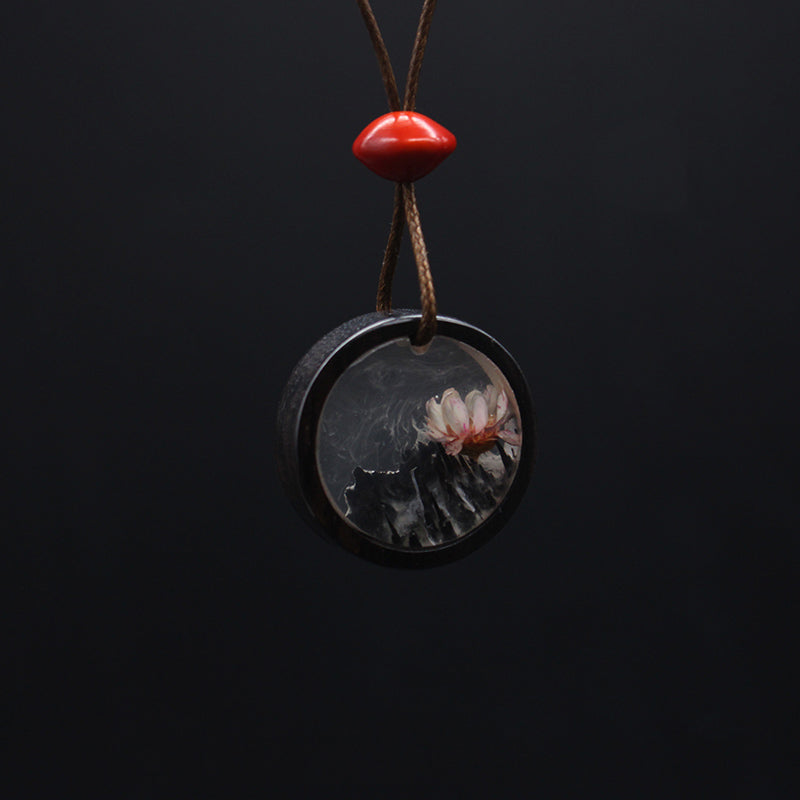 Handmade Herbage Wood Resin Pendant Necklace Unique Couple Jewelry Accessories Women Men adorable