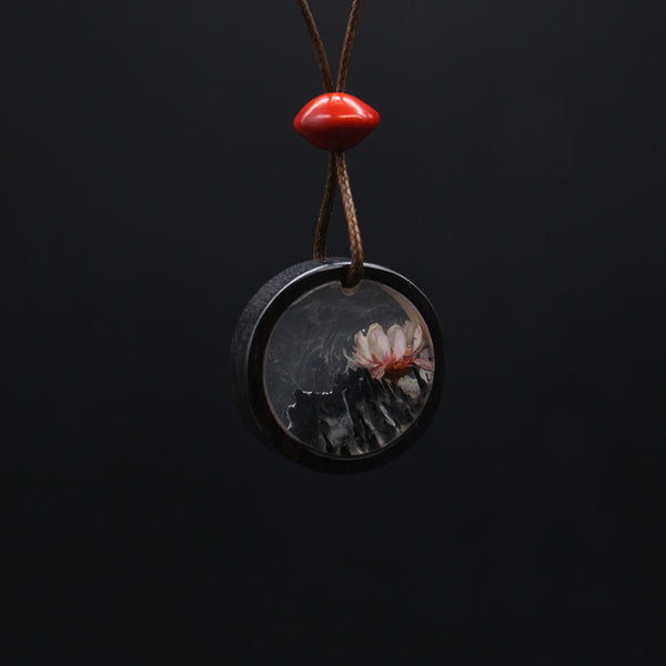 Handmade Herbage Wood Resin Pendant Necklace Unique Couple Jewelry Accessories Women Men adorable