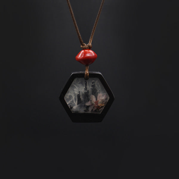 Handmade Herbage Wood Resin Pendant Necklace Unique Couple Jewelry Accessories Women Men elegant