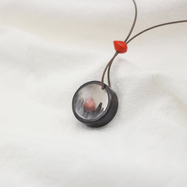 Handmade Herbage Wood Resin Pendant Necklace Unique Couple Jewelry Accessories Women Men gift