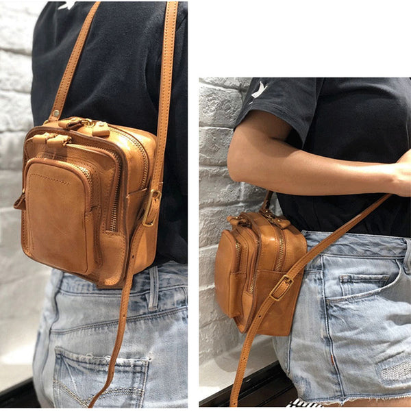 Handmade Ladies Cowhide Leather Crossbody Purse Cross Shoulder Bag For Women Cute