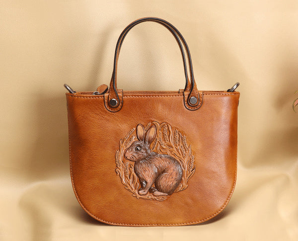 Handmade Ladies Embossed Leather Crossbody Purse Handbags For Women Brown