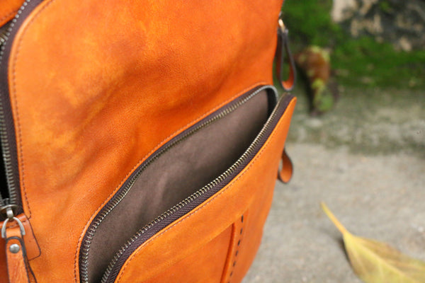 Handmade Ladies Genuine Leather Rucksack Backpack Purse With Laptop Sleeve For Women Chic