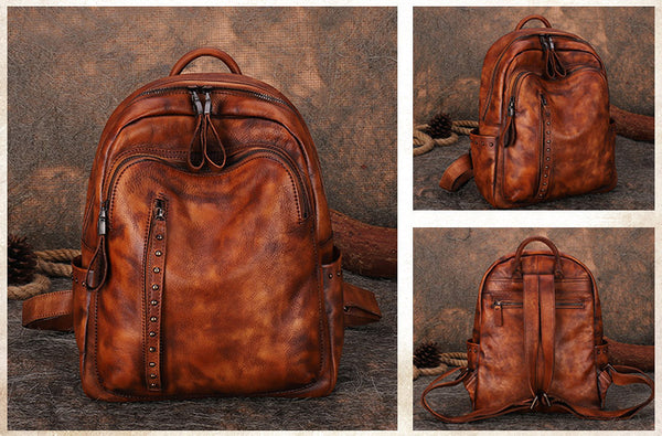 Handmade Ladies Leather Laptop Backpack Purse Women's Leather Rucksack For Women Cool