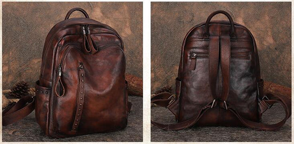 Handmade Ladies Leather Laptop Backpack Purse Women's Leather Rucksack For Women Cute