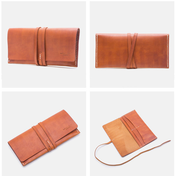 Handmade Ladies Pink Leather Long Wallets Clutch Bags Purses for Women gift