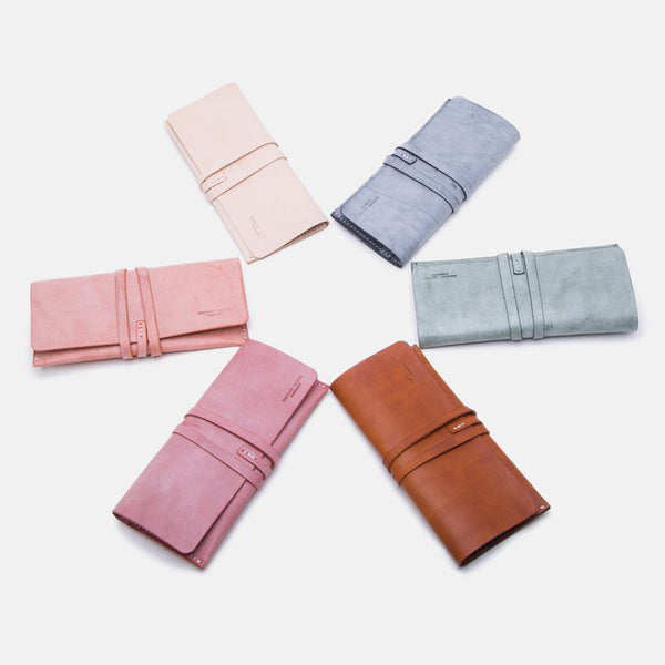 Handmade Ladies Pink Leather Long Wallets Clutch Bags Purses for Women