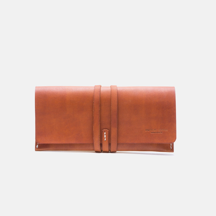 Handmade Ladies Pink Leather Long Wallets Clutch Bags Purses for Women Vintage