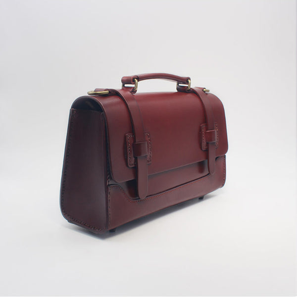 Handmade Leather Handbag Crossbody Messenger Bags Cambridge Satchel Women dark brown side