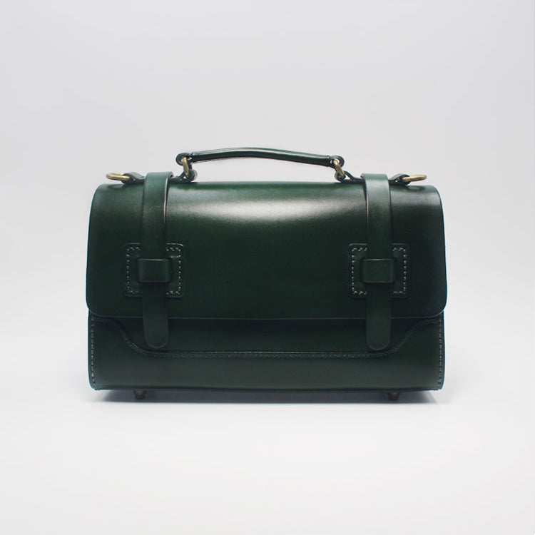 Handmade Leather Handbag Crossbody Messenger Bags Cambridge Satchel Women green