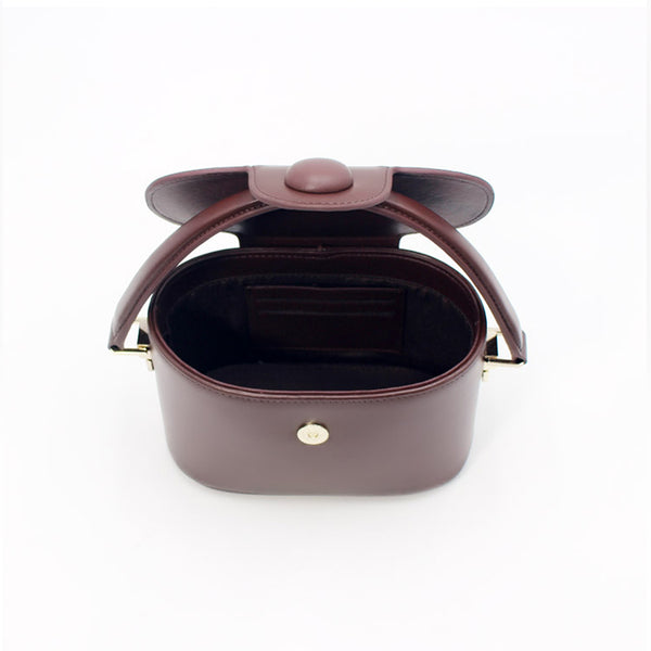 Handmade Leather Handbag Crossbody Shoulder Bag Round Bag Purse Clutch Women inside