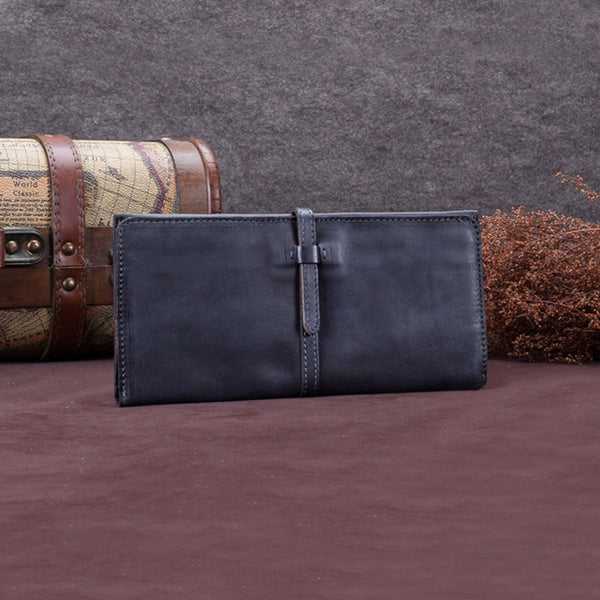 Handmade Leather Long Wallet Clutch Accessories Gift Women Grey