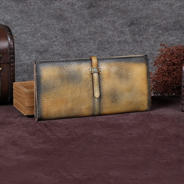 Handmade Leather Long Wallet Clutch Accessories Gift Women Yellow
