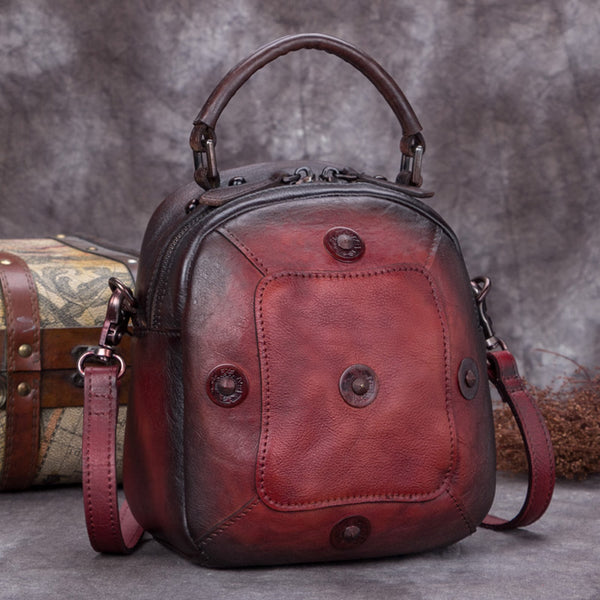 Handmade Vintage Genuine Leather Handbag Crossbody Shoulder Bags Purses Women Red