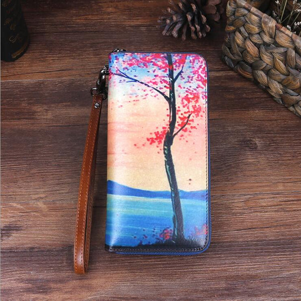 Handmade Women's Genuine Leather Billfold Zip Around Wallet For Women