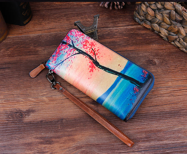 Handmade Women's Genuine Leather Billfold Zip Around Wallet For Women