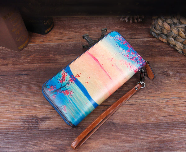 Handmade Women's Genuine Leather Billfold Zip Around Wallet For Women