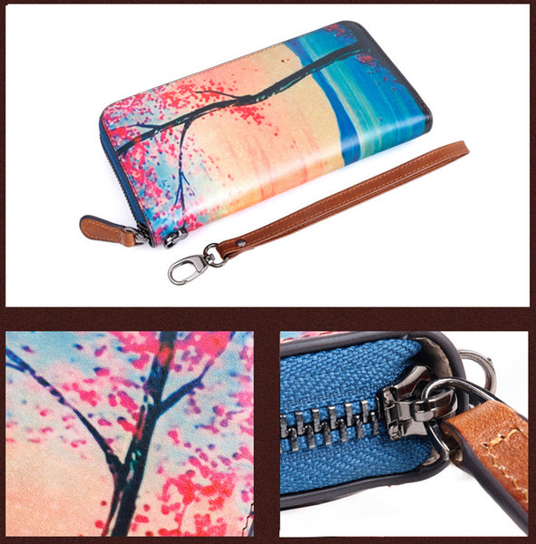 Handmade Women's Genuine Leather Billfold Zip Around Wallet For Women