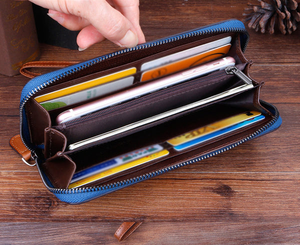 Handmade Women's Genuine Leather Billfold Zip Around Wallet For Women