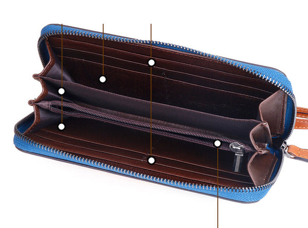 Handmade Women's Genuine Leather Billfold Zip Around Wallet For Women