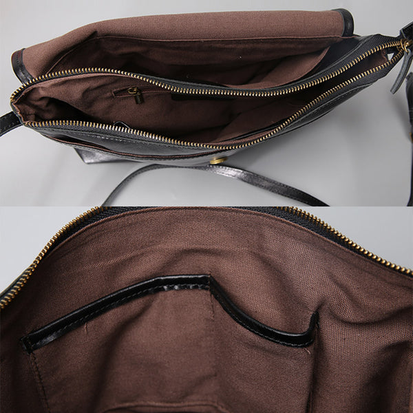 Handmade Womens Black Leather Crossbody Bags Satchel Bag for Women