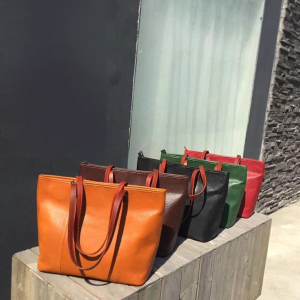 Handmade Womens Leather Tote Bags Purse With Zipper Closure Handbags For Women Genuine Leather