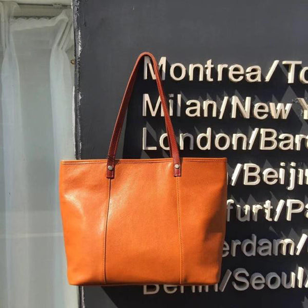 Handmade Womens Brown Leather Tote Bags Purse With Zipper Closure Handbags for Women