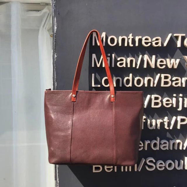 Handmade Womens Leather Tote Bags Purse With Zipper Closure Handbags For Women Details