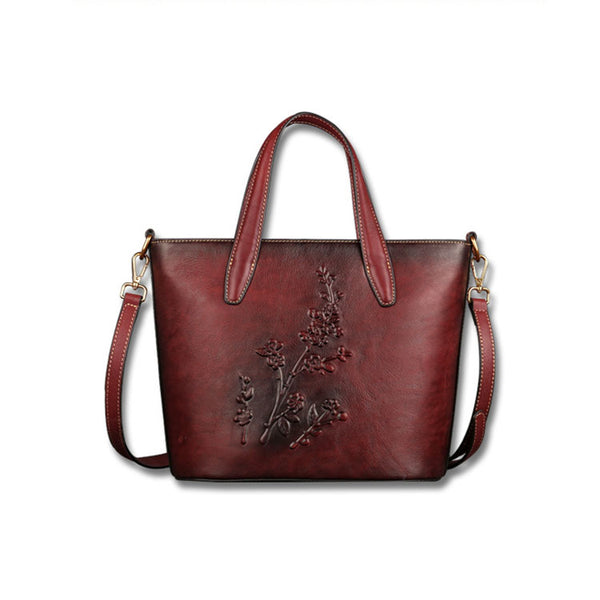 Handmade Womens Embossed Leather Tote Bag Shoulder Handbags For Women Chic