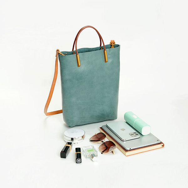 Handmade Womens Leather Work Tote Bag Handbags For Women Cowhide