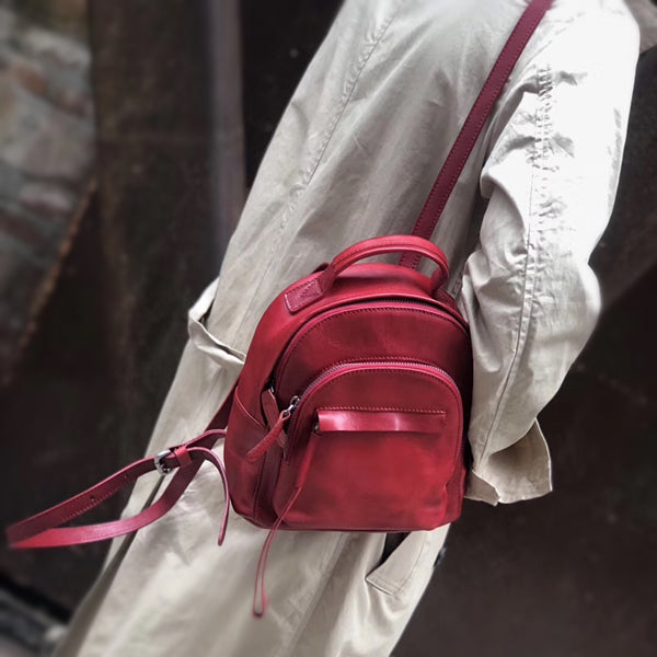 Handmade Womens Nice Leather Backpacks Small Rucksack Purse for Women Beautiful