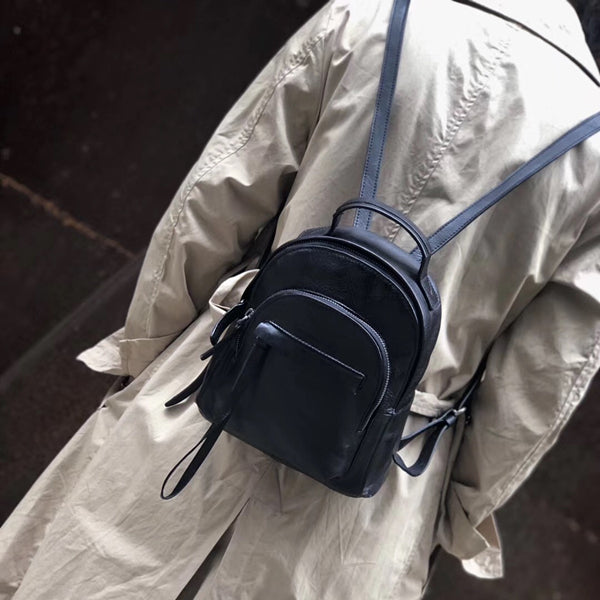 Handmade Womens Nice Leather Backpacks Small Rucksack Purse for Women Black