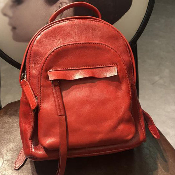 Handmade Womens Nice Leather Backpacks Small Rucksack Purse for Women Brown