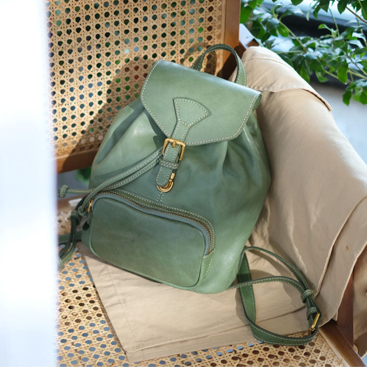 Handmade Womens Real Leather Flap Backpack Purse Leather Knapsack for Women Affordable