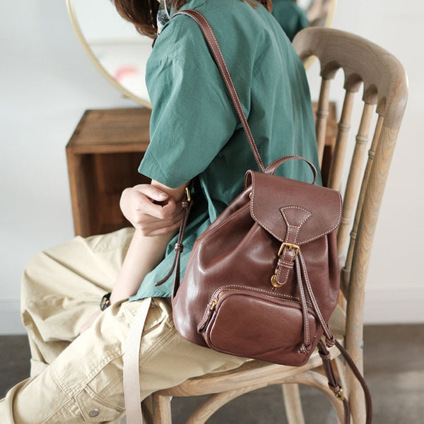 Handmade Womens Real Leather Flap Backpack Purse Leather Knapsack for Women Best