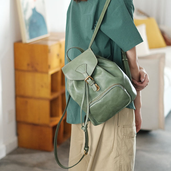 Handmade Womens Real Leather Flap Backpack Purse Leather Knapsack for Women Boutique