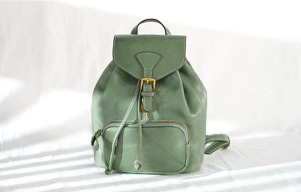 Handmade Womens Real Leather Flap Backpack Purse Leather Knapsack for Women Cute