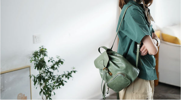 Handmade Womens Real Leather Flap Backpack Purse Leather Knapsack for Women Designer