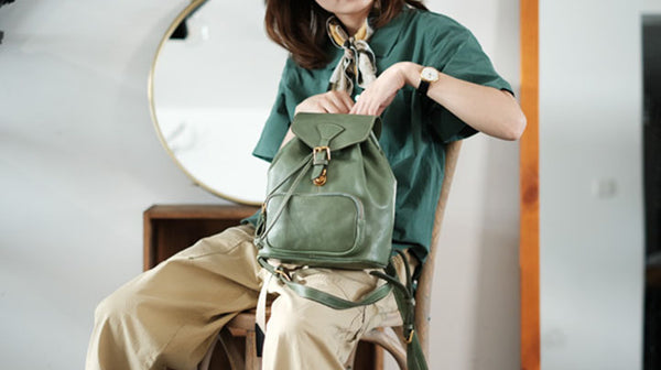 Handmade Womens Real Leather Flap Backpack Purse Leather Knapsack for Women Details
