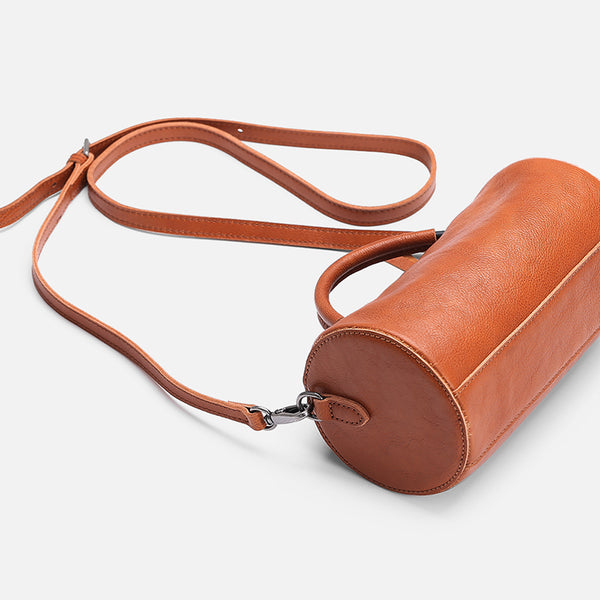 Handmade Womens Small Leather Barrel Bag Crossbody Bags Purses for Women