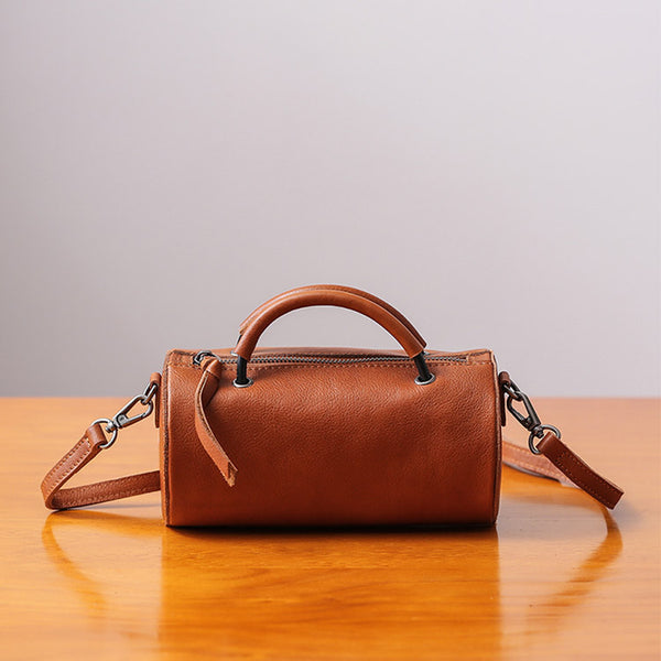 Handmade Womens Small Leather Barrel Bag Crossbody Bags Purses for Women Boutique