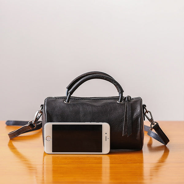 Handmade Womens Small Leather Barrel Bag Crossbody Bags Purses for Women Minimalist
