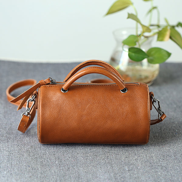 Handmade Womens Small Leather Barrel Bag Crossbody Bags Purses for Women best