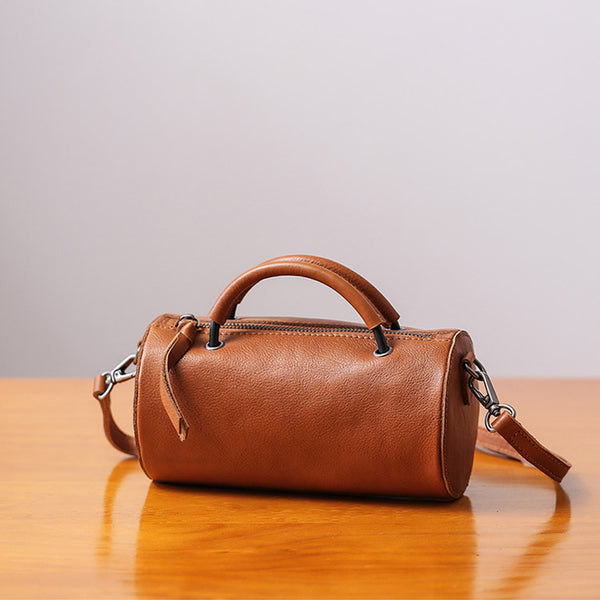 Handmade Womens Small Leather Barrel Bag Crossbody Bags Purses for Women chic