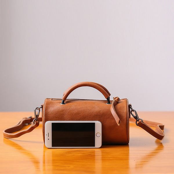 Handmade Womens Small Leather Barrel Bag Crossbody Bags Purses for Women cool