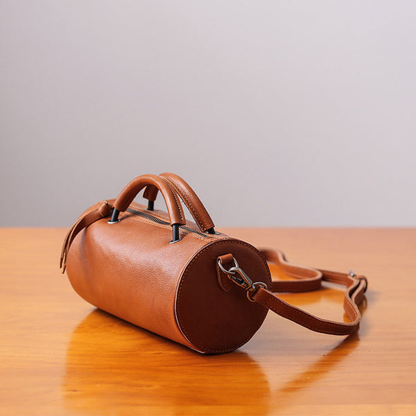 Handmade Womens Small Leather Barrel Bag Crossbody Bags Purses for Women fashion