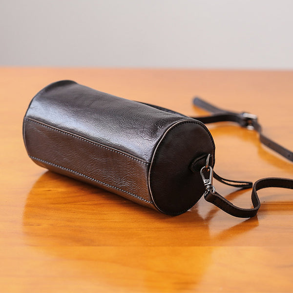 Handmade Womens Small Leather Barrel Bag Crossbody Bags Purses for Women mini